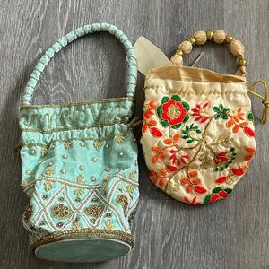 Indian Potli Bag  Clutch Embroidered and Beaded w/ Free Bonus Bag